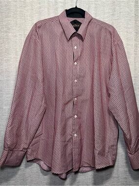 Alberto Danelli Red Geometric Print Button Front Dress Shirt Men XL